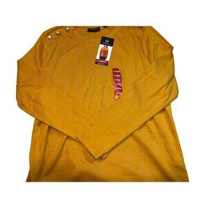 Rafaella Women's Mustard Long-Sleeve Top With Gold Button Shoulder Detail
